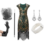 Set Flapper Gatsby Dress, Prom Fringe Dress 1920s Vintage inspired Great Gatsby Art Deco Charleston Downton Abbey Bridesmaid Wedding