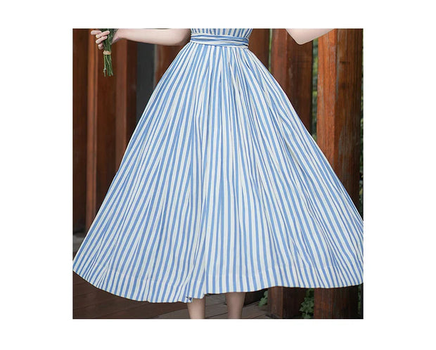 Eleanora Classic Blue Striped Princess Dress with Sailor Collar, vintage dress, Vintage French dress, vintage dress, fairy, cottagecore dress, French dress, 1940s