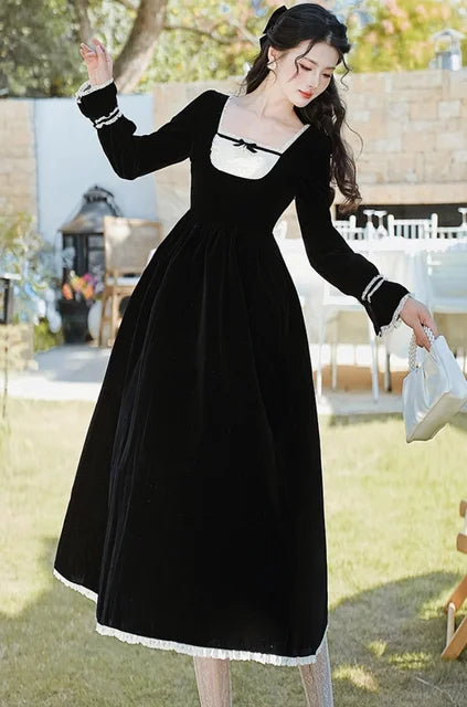 elegant victorian dresses Lavinia Elegant Victorian Velvet Dress with Lace Accents, vintage dress, Vintage French dress, vintage dress, fairy, cottagecore dress, French dress, 1940s
