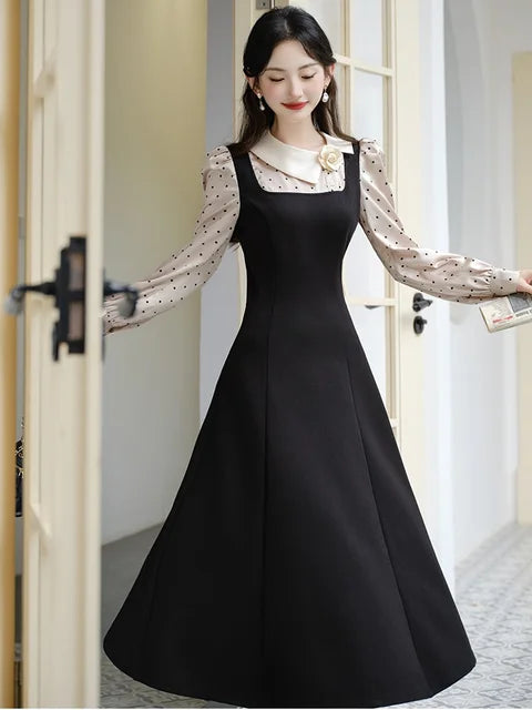 Odalys Elegant Vintage Hepburn-Style Black Dress,vintage dress, Vintage French dress, vintage dress, fairy, cottagecore dress, French dress, 1940s Odalys Elegant Vintage Hepburn-Style Black Dress,vintage dress, Vintage French dress, vintage dress, fairy, cottagecore dress, French dress, 1940s