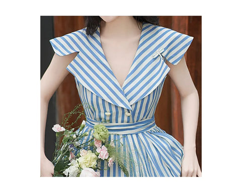 Eleanora Classic Blue Striped Princess Dress with Sailor Collar, vintage dress, Vintage French dress, vintage dress, fairy, cottagecore dress, French dress, 1940s Eleanora Classic Blue Striped Princess Dress with Sailor Collar, vintage dress, Vintage French dress, vintage dress, fairy, cottagecore dress, French dress, 1940s