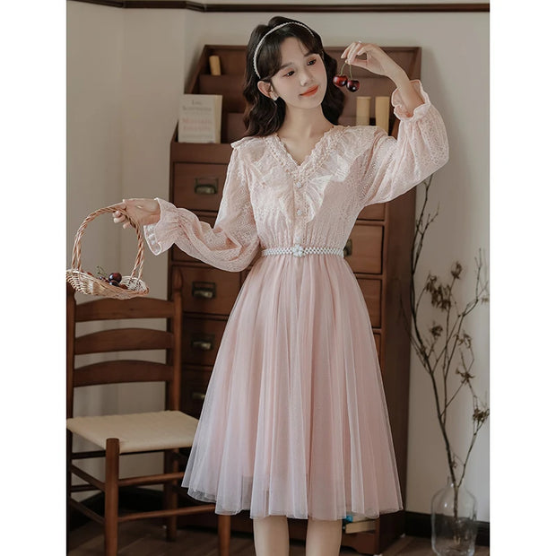 Parthenia Charming Lace Mesh Dress, Elegant Vintage Style, vintage dress, Vintage French dress, vintage dress, fairy, cottagecore dress, French dress, 1940s