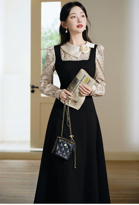 Odalys Elegant Vintage Hepburn-Style Black Dress,vintage dress, Vintage French dress, vintage dress, fairy, cottagecore dress, French dress, 1940s Odalys Elegant Vintage Hepburn-Style Black Dress,vintage dress, Vintage French dress, vintage dress, fairy, cottagecore dress, French dress, 1940s