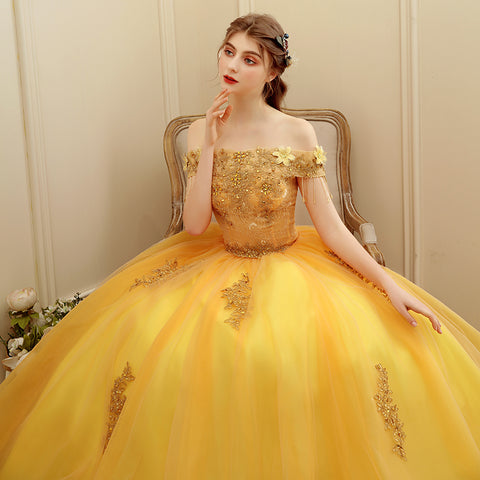 belle dress for prom Gold Sky Blue Women's Pink Victorian Rococo Off-Shoulder