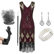 Set Flapper Gatsby Dress, Prom Fringe Dress 1920s Vintage inspired Great Gatsby Art Deco Charleston Downton Abbey Bridesmaid Wedding