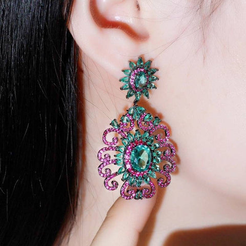 Blue and purple sparkly earrings, earrings, vintage earrings, art deco earrings, glamour, 1920s, sparkling earrings, gatsby, flapper