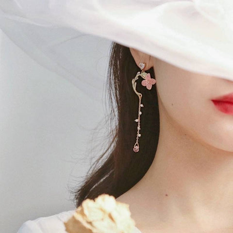 Vintage earrings with pink flower/Vintage earrings with red flower, earrings, boho, bohemian, vintage earrings, art deco earrings, 1980s