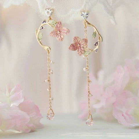 Vintage earrings with pink flower/Vintage earrings with red flower, earrings, boho, bohemian, vintage earrings, art deco earrings, 1980s