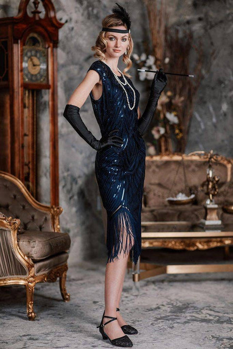 Vestido Flapper Gatsby Erma, Prom Fransenkleid 1920er Jahre Vintage inspirierte Great Gatsby Art Deco Charleston Downton Abbey Brautjungfernhochzeit