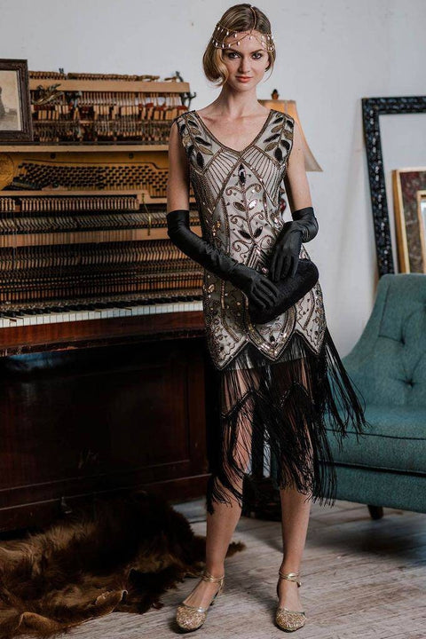 Estela Flapper Gatsby Dress, Prom Fringe Dress 1920s Vintage inspired Great Gatsby Art Deco Charleston Downton Abbey Bridesmaid Wedding