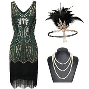 Set Vestido Flapper Gatsby, Prom Fransenkleid 1920er Jahre Vintage inspirierte Great Gatsby Art Deco Charleston Downton Abbey Brautjungfernhochzeit