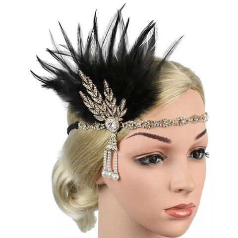 Diadema Gatsby Flapper 20er Jahre Strassperlen Arte-Deco-Stirnband 1920er Kopfschmuck Fascinator, Brautstirnband, Kristallband-Stirnband