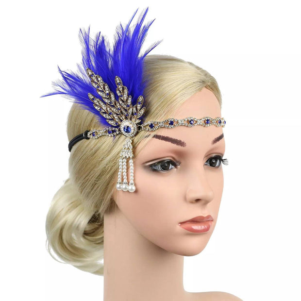 Bandeau Gatsby Flapper 20's rhinestone pearls art déco headband 1920's Headpiece fascinator, Bridal Headband, Crystal Ribbon Headband