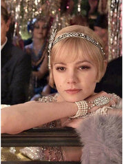Set Flapper Gatsby, 20's rhinestone pearls art deco headband 1920's Headpiece fascinator, Bridal Headband, earrings, gloves, necklace