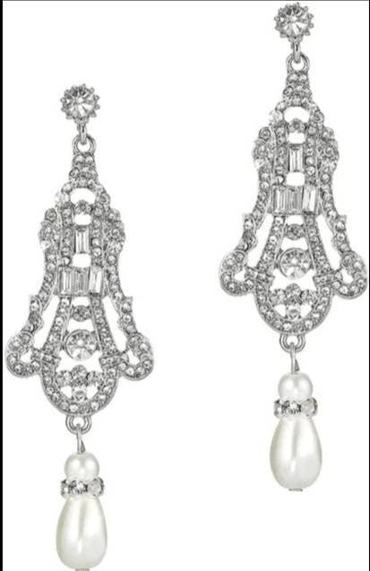 Flapper Gatsby Earrings, 20's rhinestone pearls art deco, 1920's earrings, Bridal, earrings, earrings, vintage, retro
